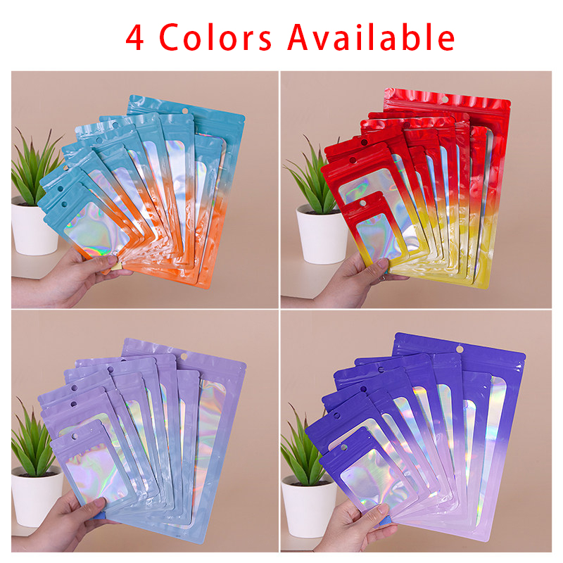 Food Storage Bag - Tas Ritsleting Persegi Warna Holografik, Kantong